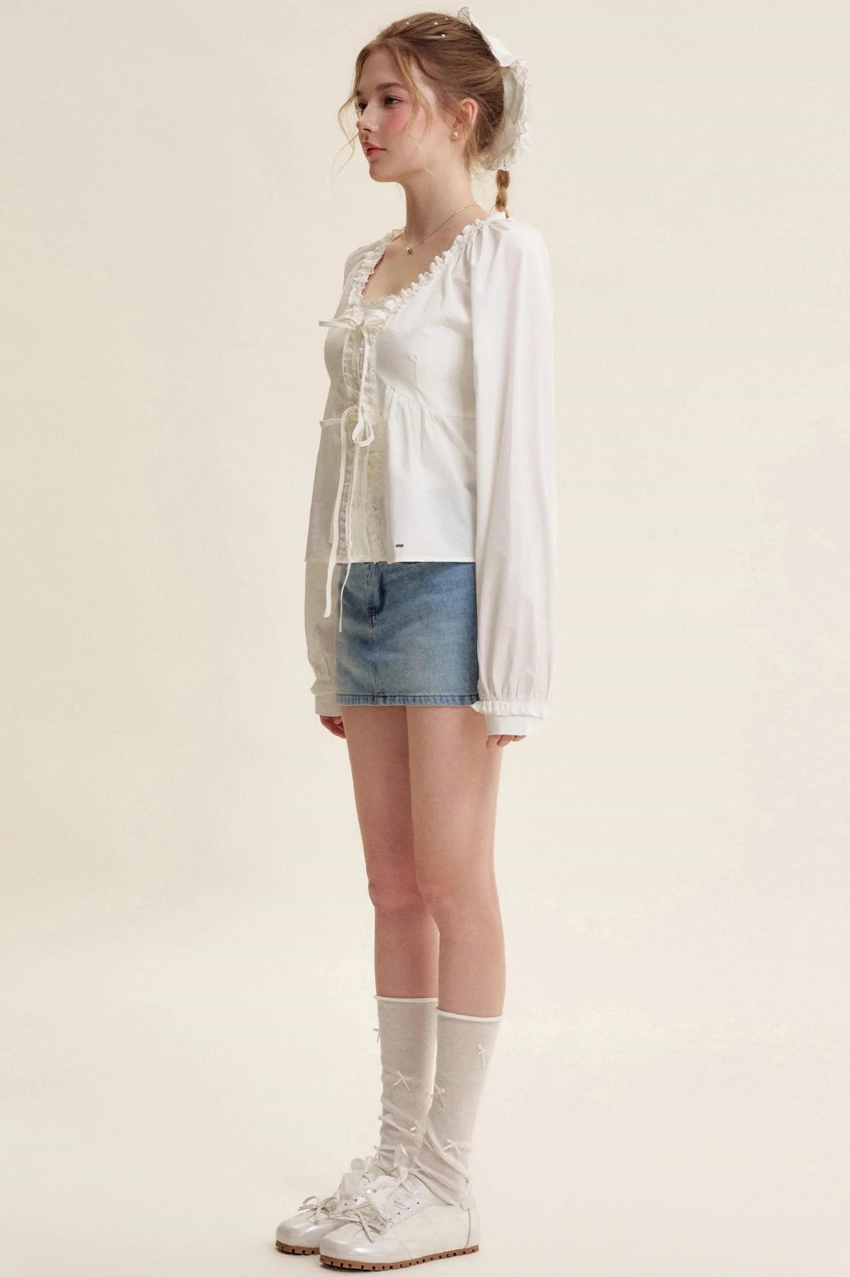 Romantic Lace Bow Tie V-Neck Shirt