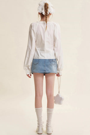 Romantic Lace Bow Tie V-Neck Shirt