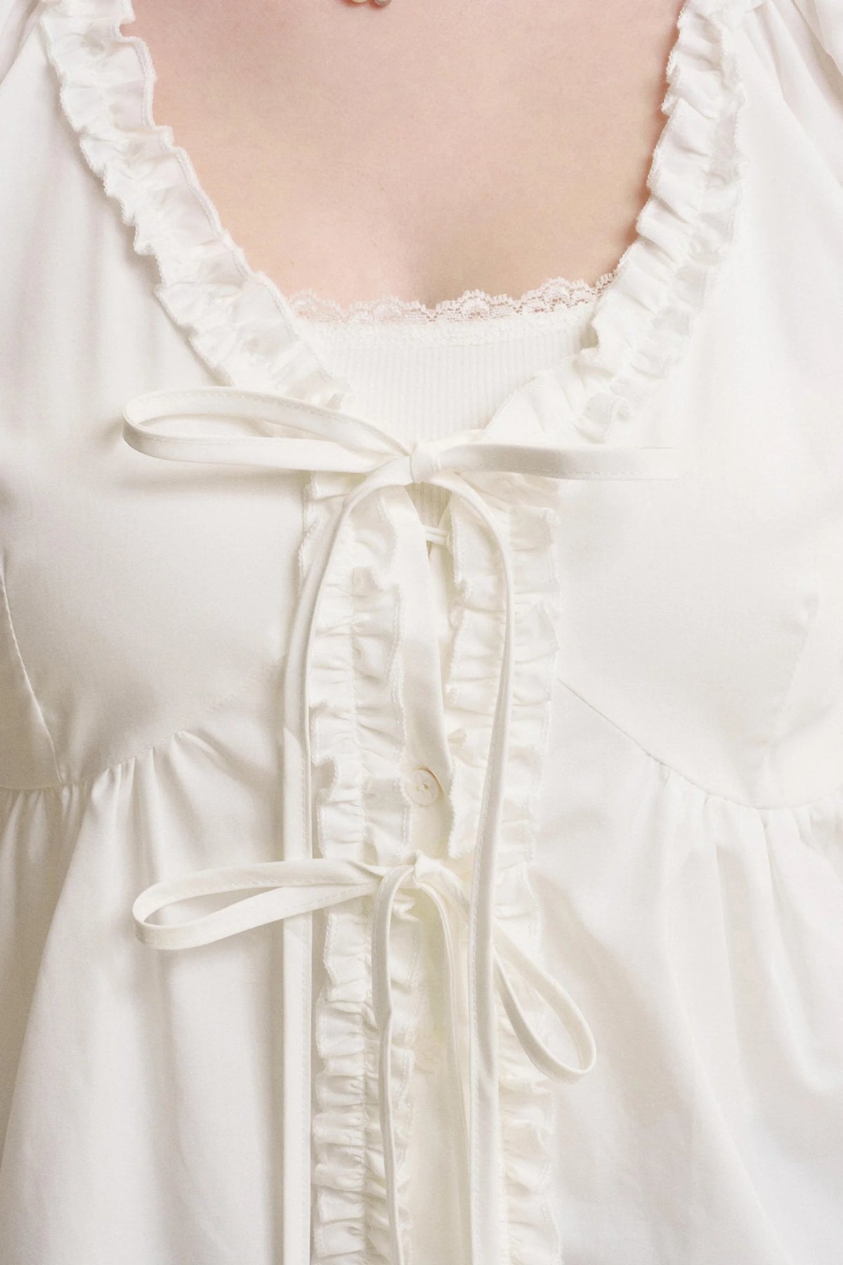 Romantic Lace Bow Tie V-Neck Shirt