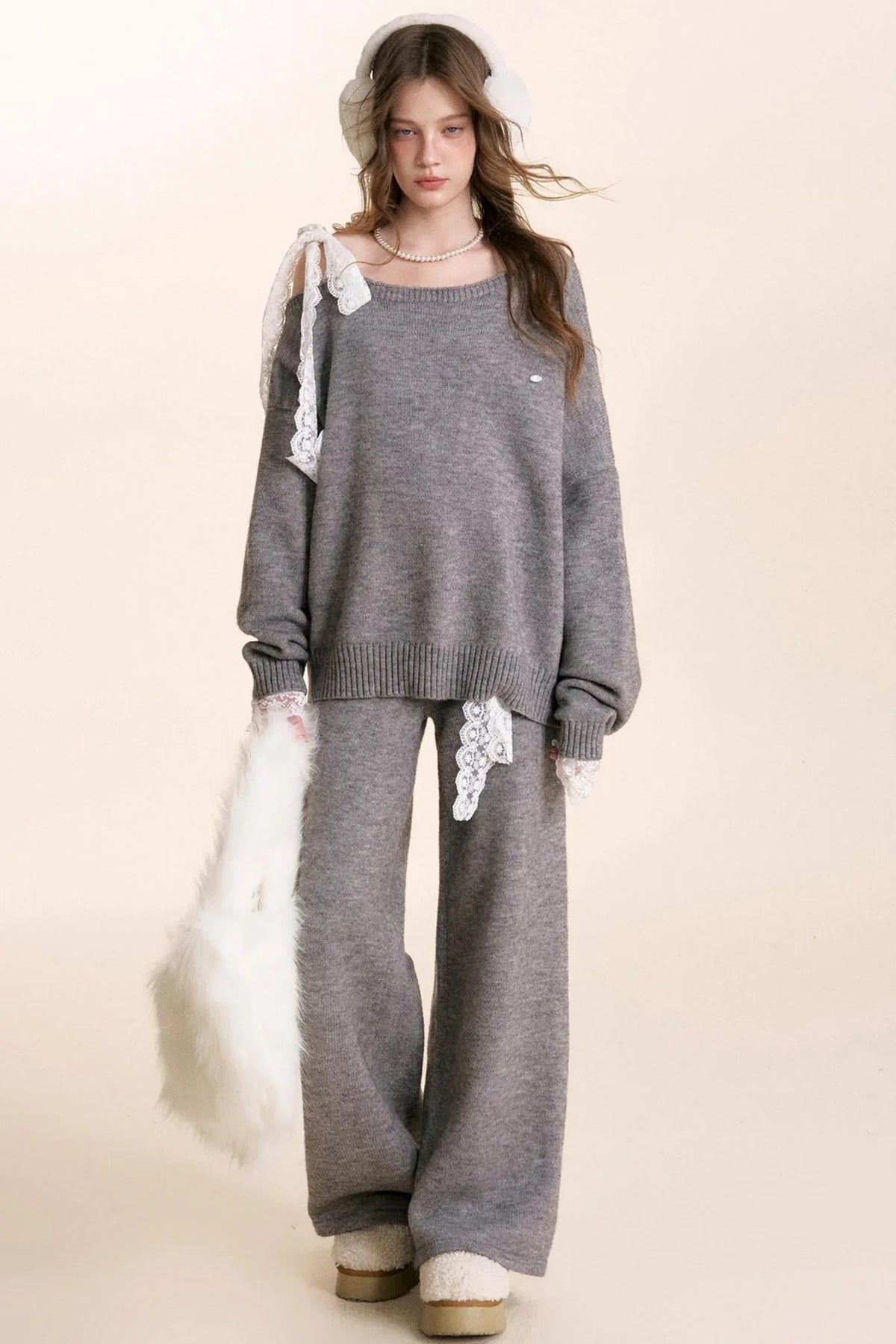 Romantic Lace Wool Sweater Set-Up