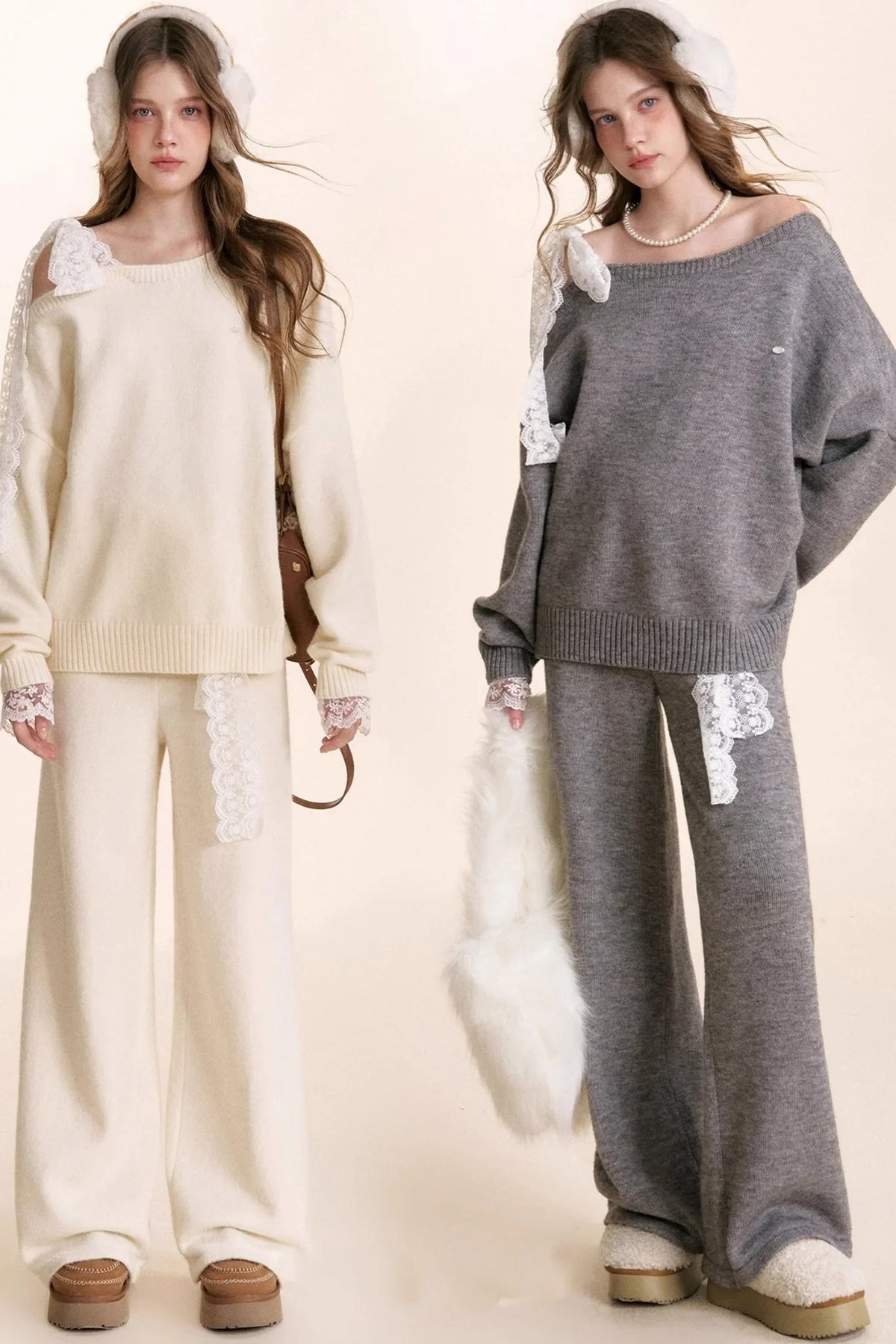 Romantic Lace Wool Sweater Set-Up