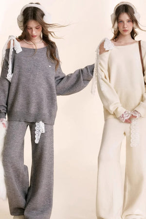 Romantic Lace Wool Sweater Set-Up