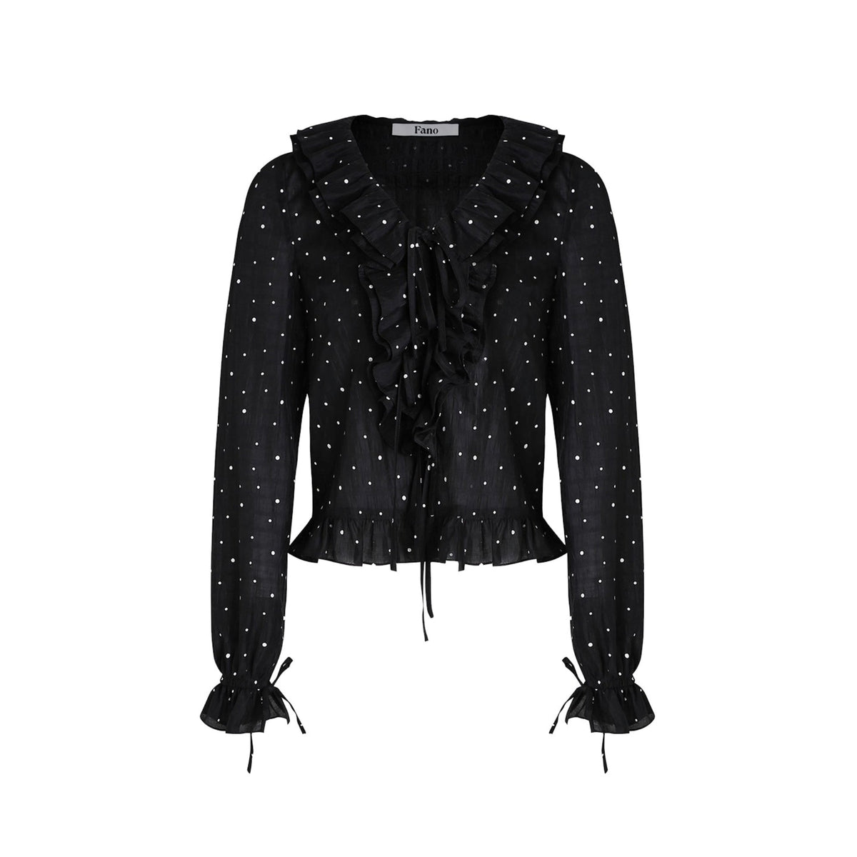 Romantic Ruffled Polka Dot V-Neck Blouse