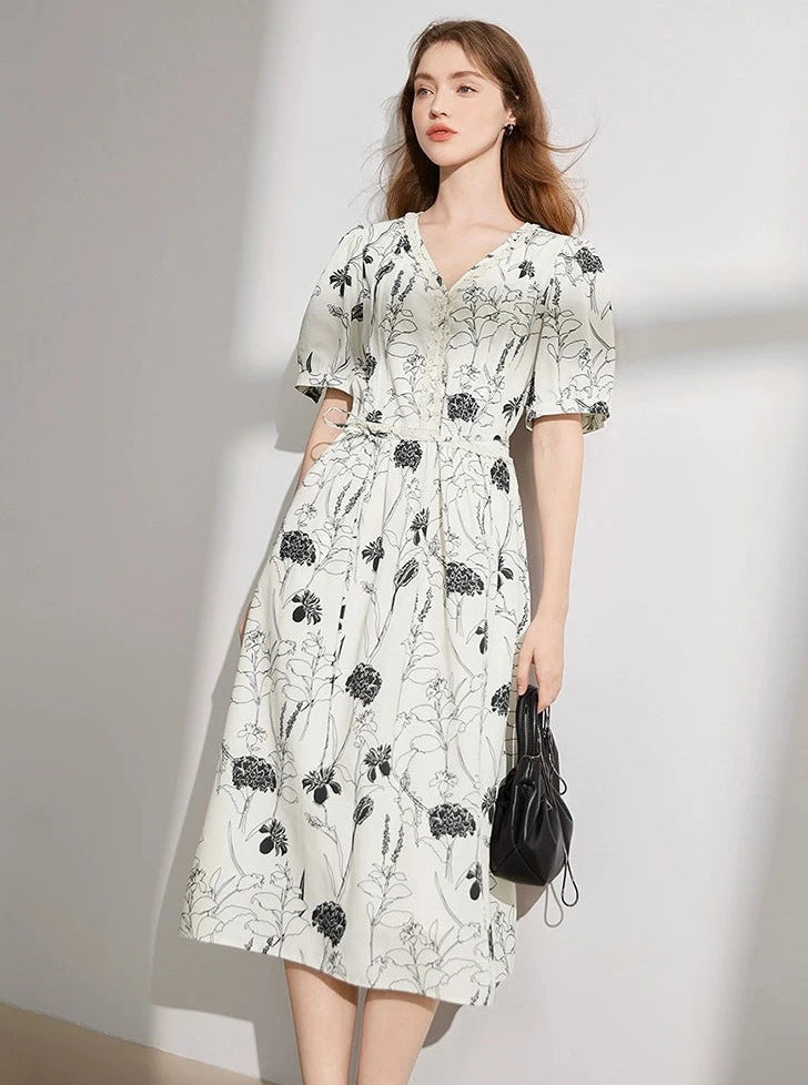 Romantic Smudge Ink Floral Dress