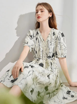Romantic Smudge Ink Floral Dress