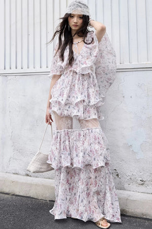 Romantic Two-Piece Floral 3D Ruffle Skirt Set-Up