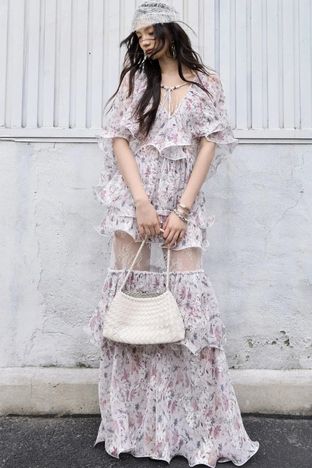 Romantic Two-Piece Floral 3D Ruffle Skirt Set-Up