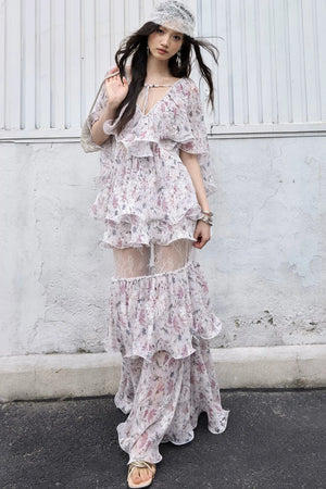 Romantic Two-Piece Floral 3D Ruffle Skirt Set-Up