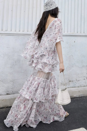 Romantic Two-Piece Floral 3D Ruffle Skirt Set-Up