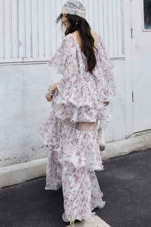 Romantic Two-Piece Floral 3D Ruffle Skirt Set-Up