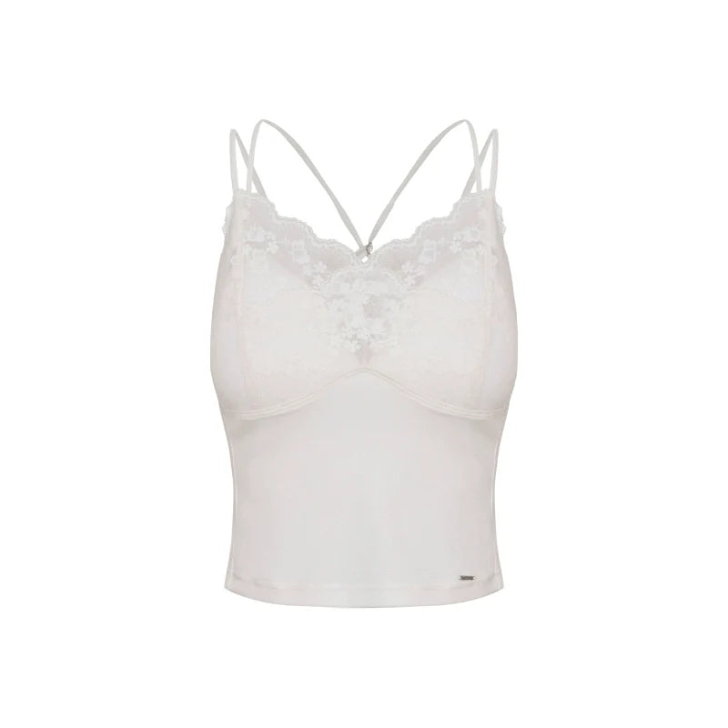 Romantic Wavy Edge Embroidery Strappy Vest Set-Up