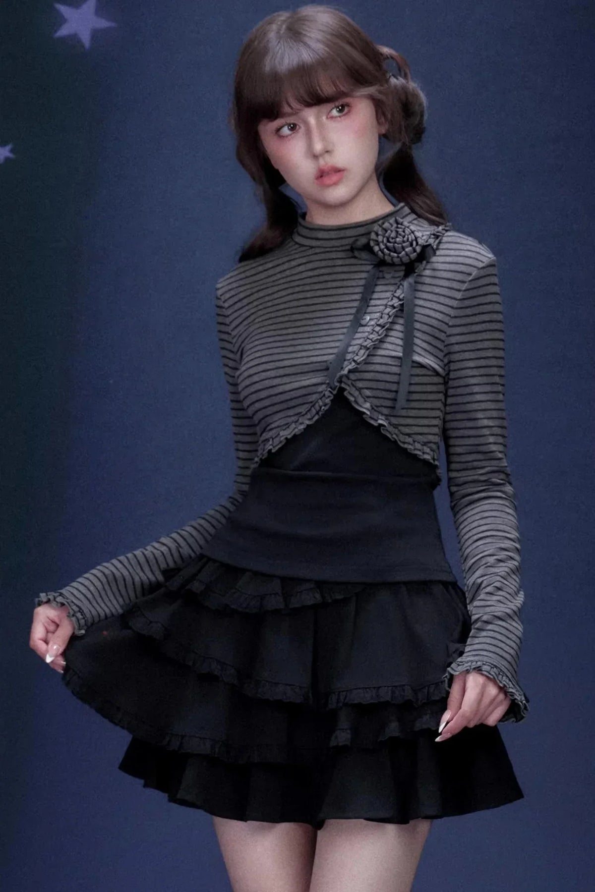 Rose Brooch Striped Top