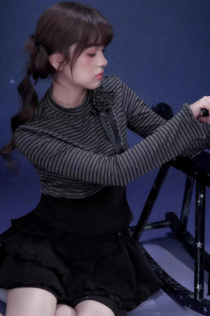 Rose Brooch Striped Top