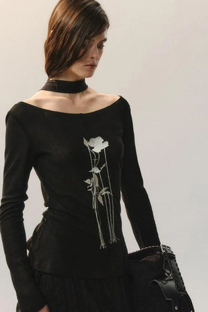 Rose Embroidery Knit Top
