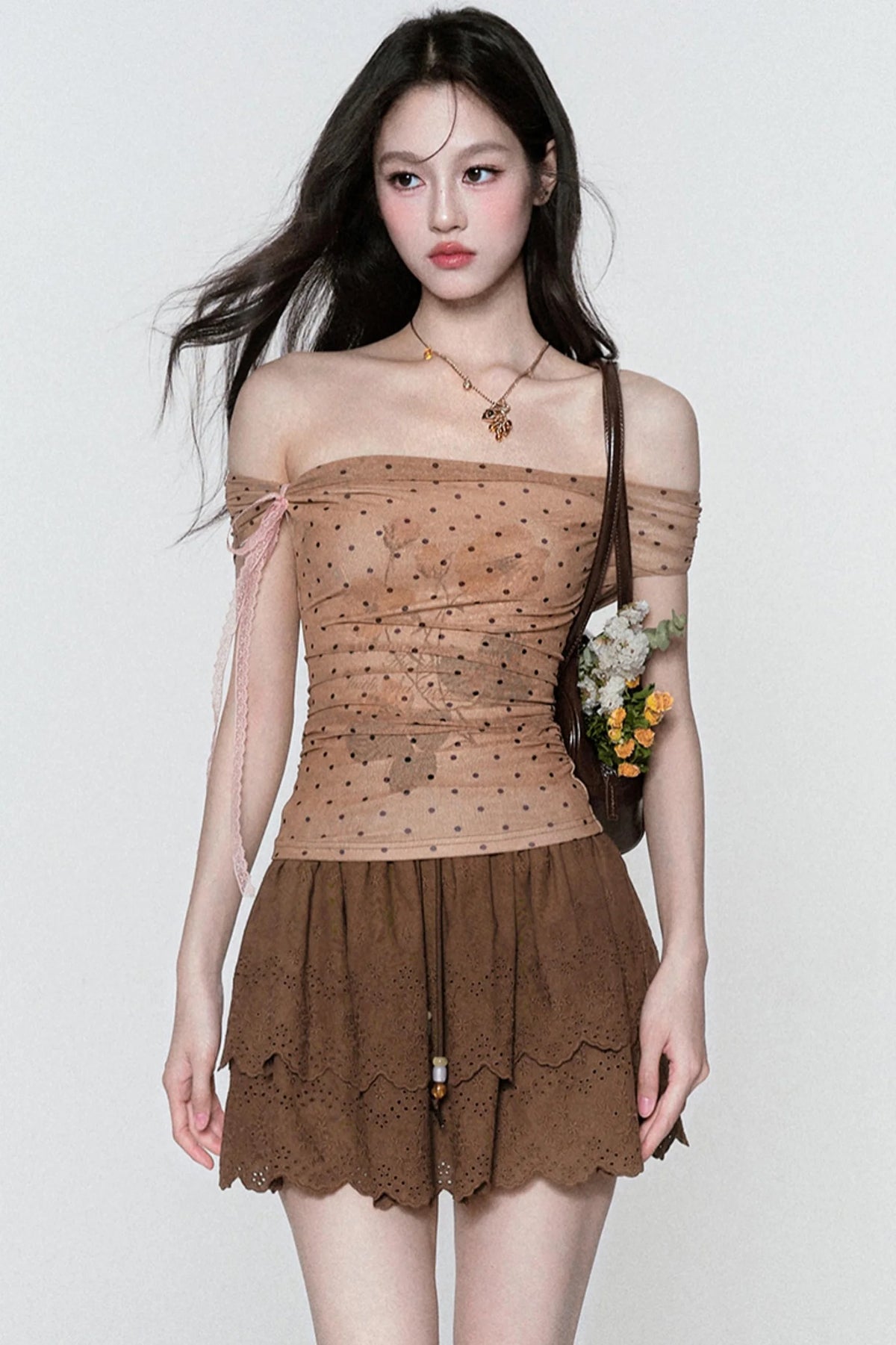 Rose Mist Polka Dot One-Shoulder Top
