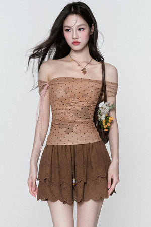 Rose Mist Polka Dot One-Shoulder Top