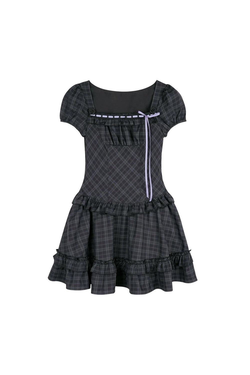 Rose Plaid Lolita Square Neck Dress