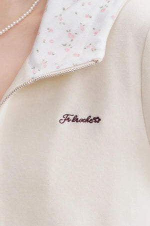 Rose Print Patchwork Hooded Jacket Set-Up