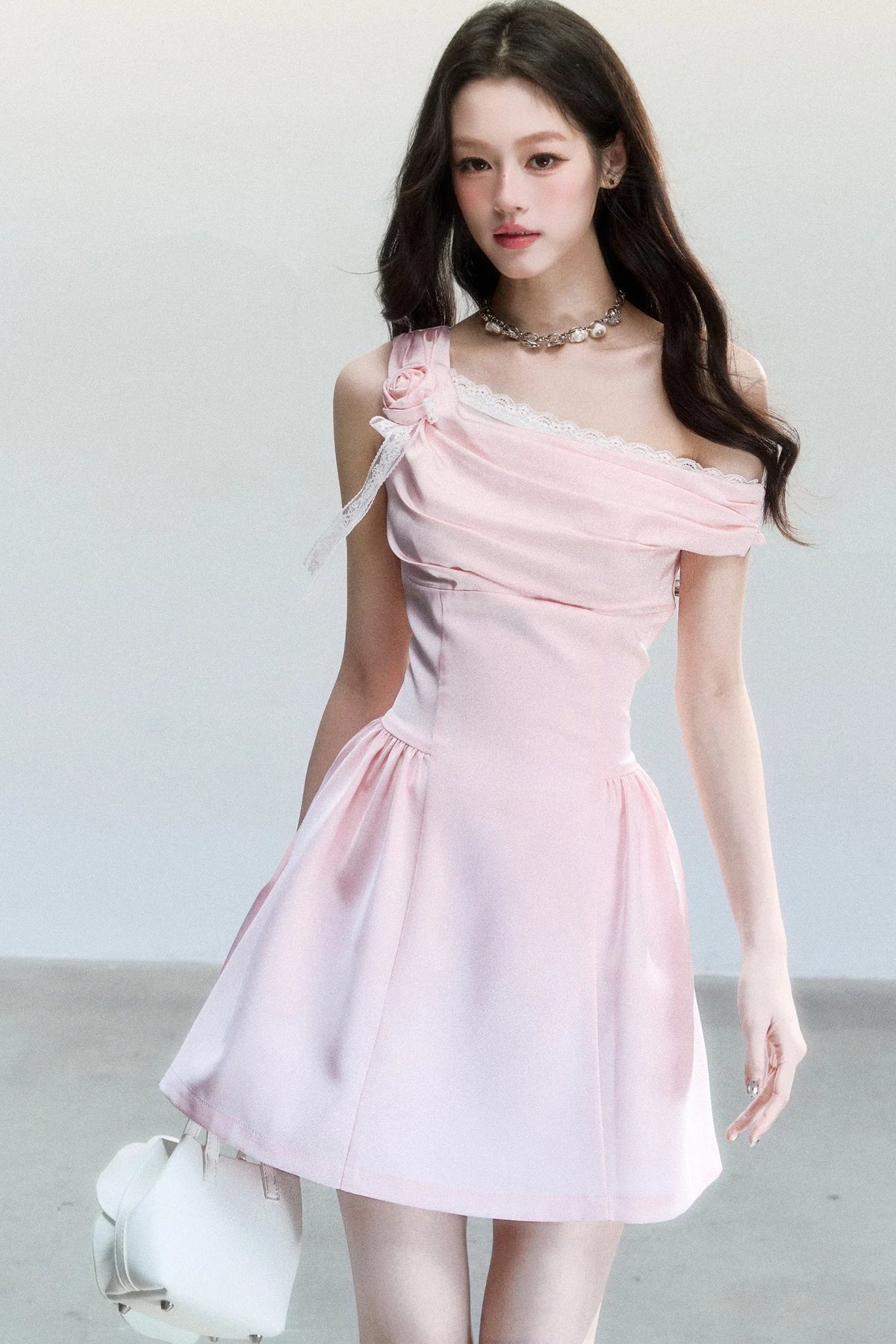 Rose Satin Off-Shoulder Dress