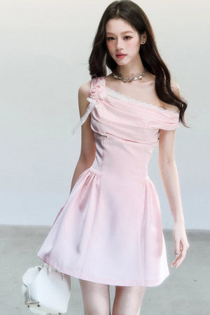 Rose Satin Off-Shoulder Dress