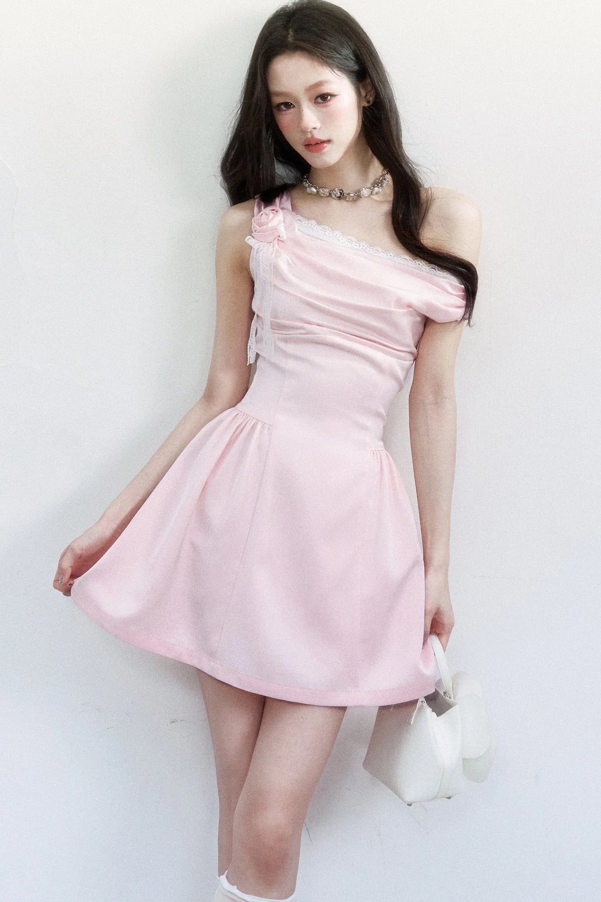 Rose Satin Off-Shoulder Dress