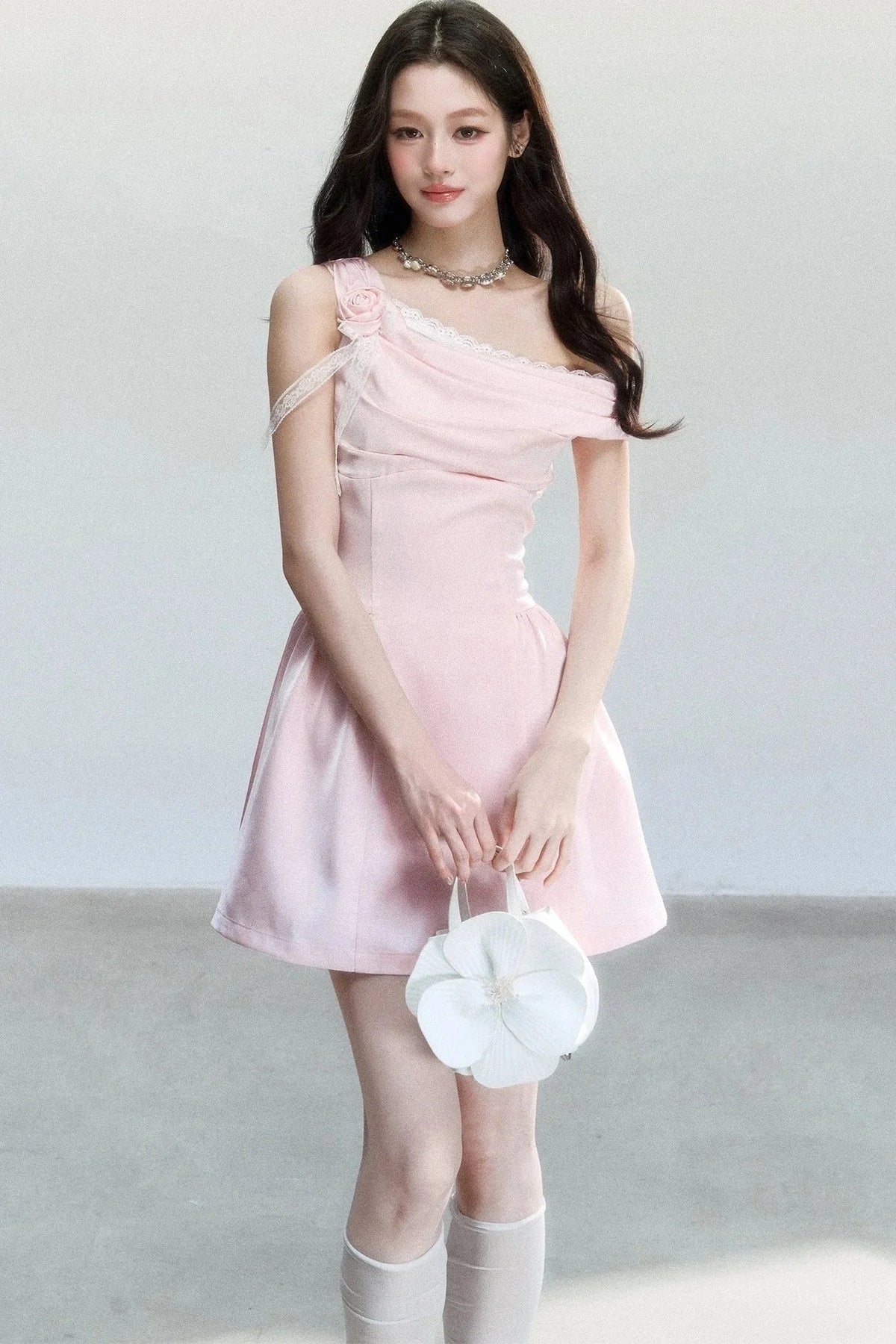 Rose Satin Off-Shoulder Dress