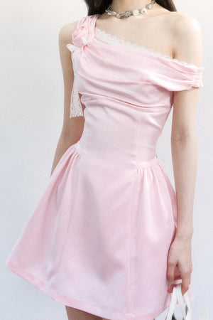 Rose Satin Off-Shoulder Dress
