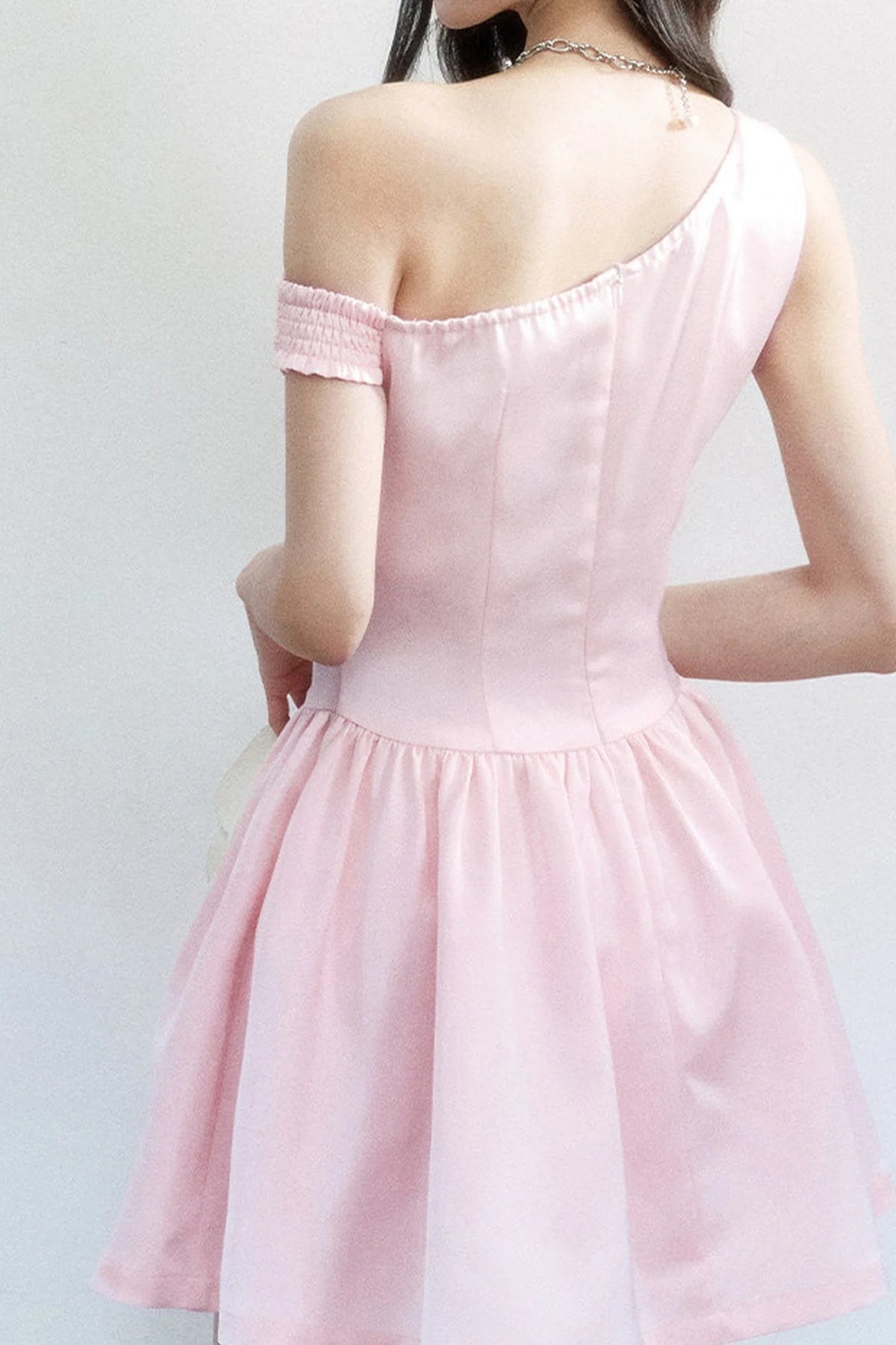 Rose Satin Off-Shoulder Dress