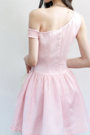 Rose Satin Off-Shoulder Dress
