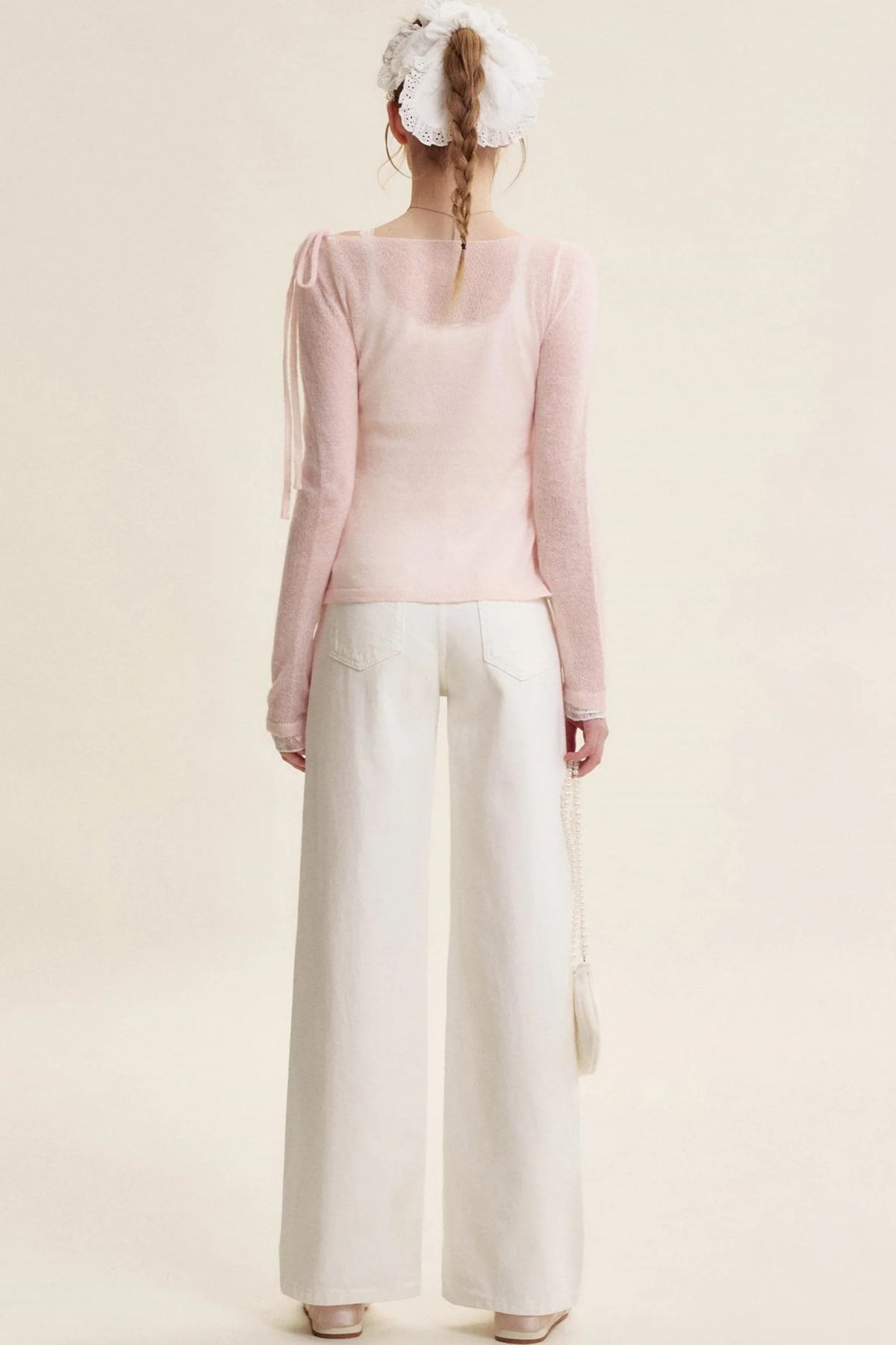 Rose Scented Mohair Bow Neck Sweater Set-Up