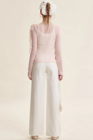 Rose Scented Mohair Bow Neck Sweater Set-Up