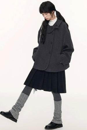 Round Lapel Woolen Coat