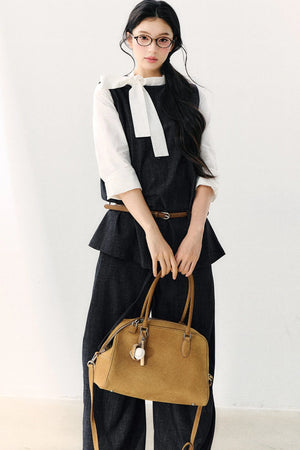 Round Neck Color-Block Ribbon Shirt