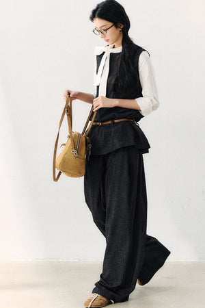 Round Neck Color-Block Ribbon Shirt