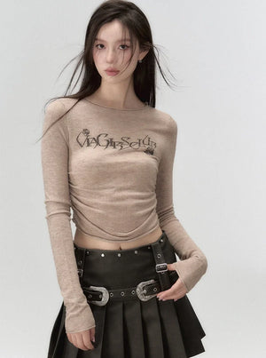 Round neck knit long sleeve t-shirt