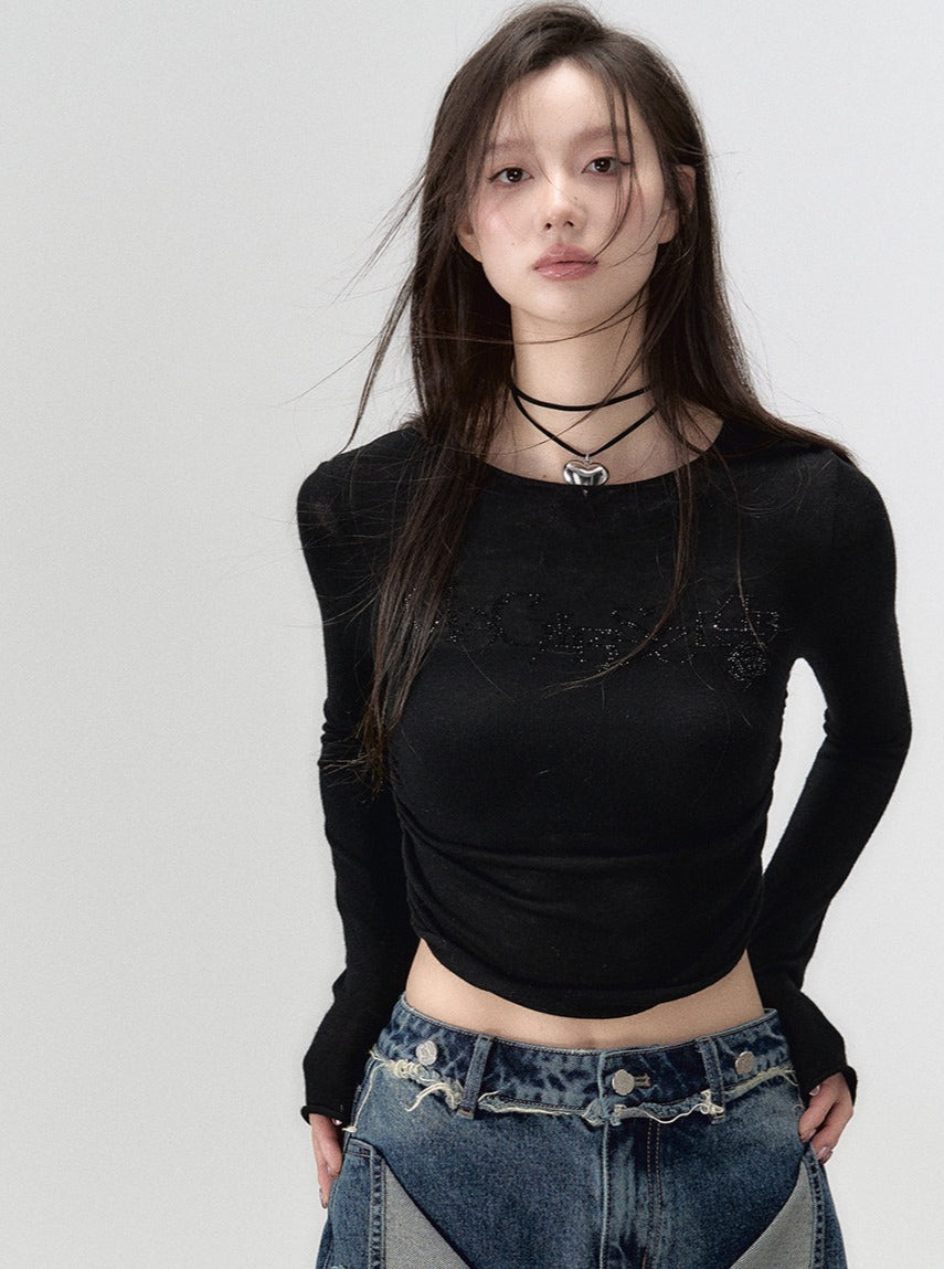 Round neck knit long sleeve t-shirt