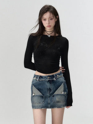 Round neck knit long sleeve t-shirt