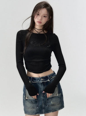 Round neck knit long sleeve t-shirt