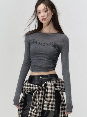 Round neck knit long sleeve t-shirt