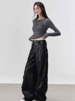 Round neck knit long sleeve t-shirt