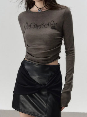 Round neck knit long sleeve t-shirt