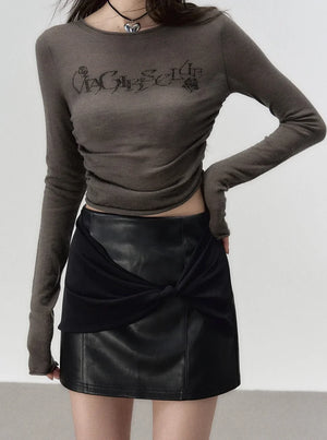 Round neck knit long sleeve t-shirt