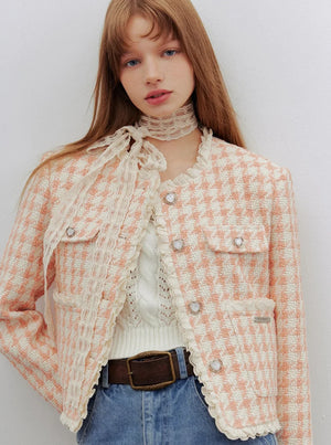 Round neck lace shoulder pads jacket