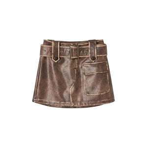 rubbed  leather dress two-piece Set-up