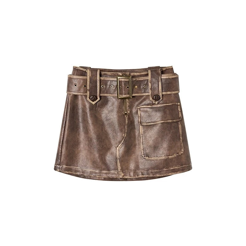 rubbed  leather dress two-piece Set-up