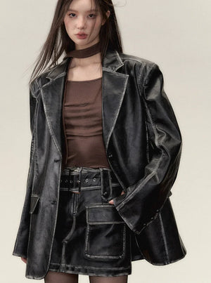 rubbed  leather dress two-piece Set-up