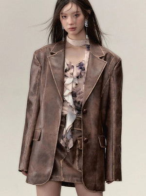 rubbed  leather dress two-piece Set-up