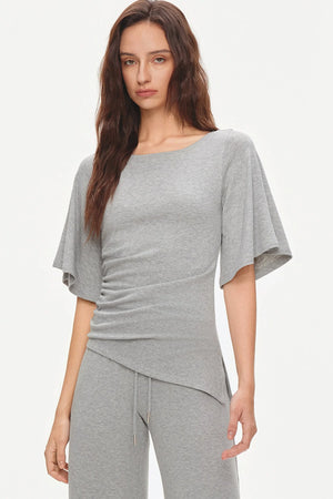 Ruched Modal Cotton Top and Wide-Leg Pants Set-Up