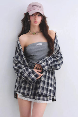 Ruched Plaid Lace Dress Set-Up