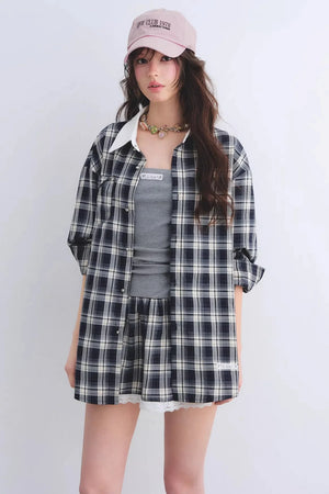 Ruched Plaid Lace Dress Set-Up